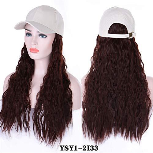 Atgdd.S Long Synthetic Baseball Cap Wig Natural Black/Brown Wave Wigs Naturally Synthetic Hat Wig Adjustable For Girl Party YFZ1-2I33 22inches