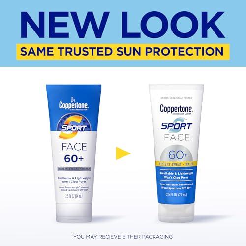 Coppertone Coppertone Sport Face Sunscreen Lotion SPF 60+, Water Resistant Sunscreen with Broad Spectrum SPF 60+, Lightweight and Breathable, 2.5 Fl Oz Tube