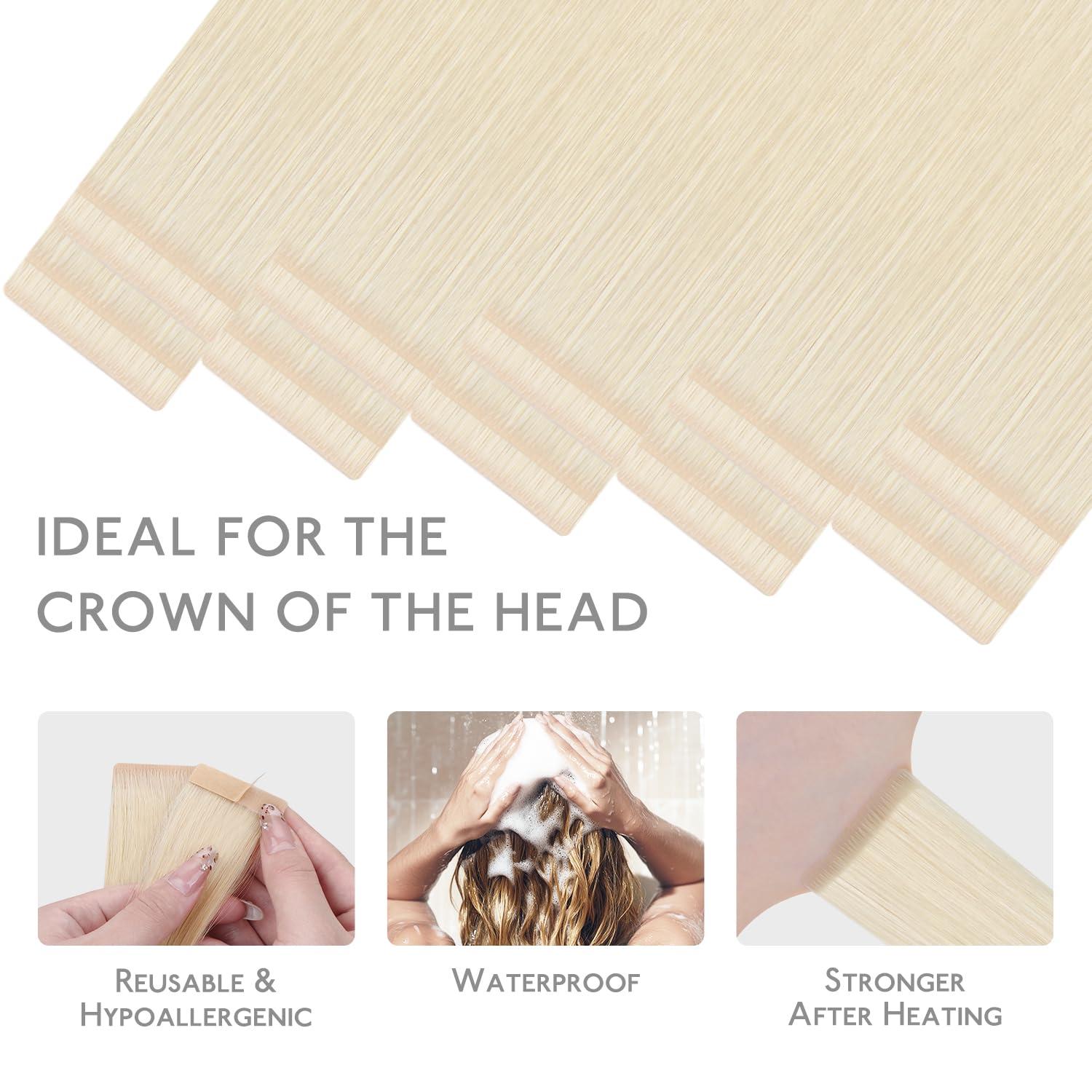 Wennalife WENNALIFE Invisi Edge Tape in Hair Extensions Human Hair, 22 Inch 50g 20pcs Platinum Blonde Invisible Luxury Remy Hair Extensions Natural Seamless Injected Tape Ins Straight Extensiones De Cabello