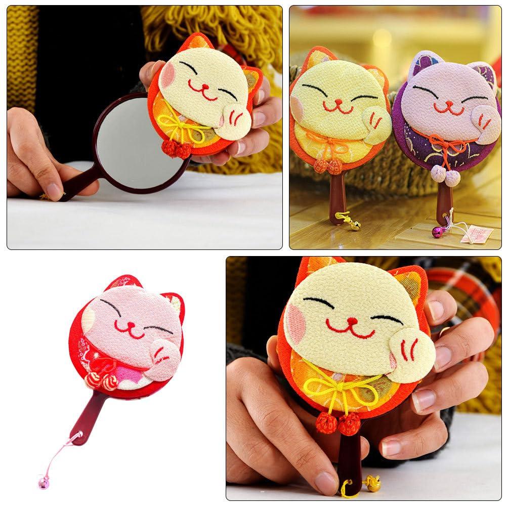 HEALLILY HEALLILY Pocket Mirror Hand Mirror Maneki Neko Handheld Mirror Japanese Lucky Cat Fortune Cat Design Lightweight Mirror Portable Mirror Travel Makeup Mirror Random Color Double Sided Mirror