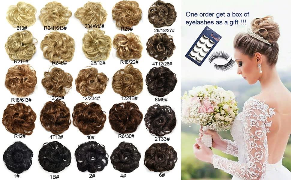 NinthAvenue Basics Messy Curly Hair Bun Wavy Scrunchies Synthetic Hair Extensions Updo French style Hairpiece for Womenn (#6 Dark Brown)