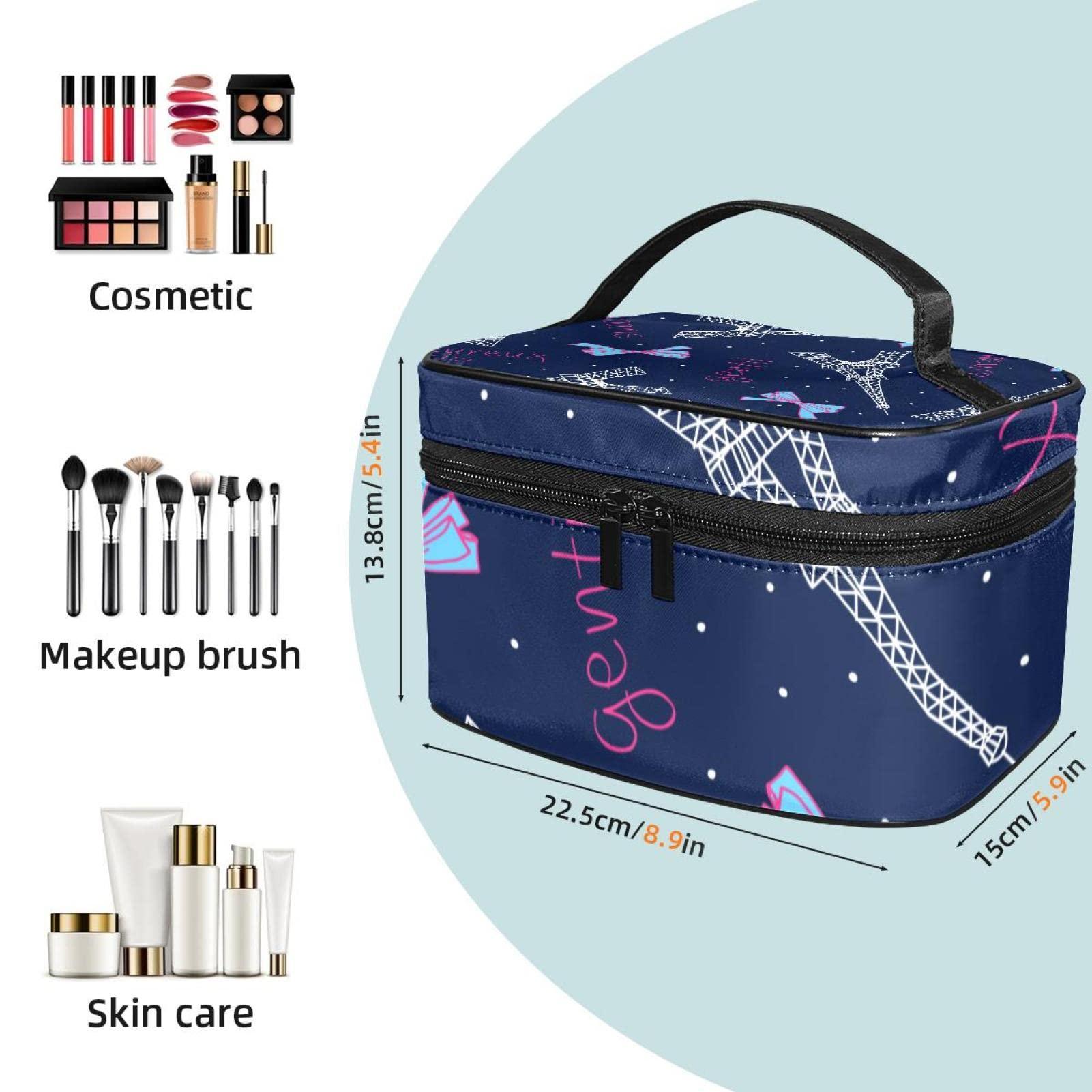 RysgdsE Paris Eiffel Tower Bow Tie Navy Background Large Cosmetic Bag Travel Makeup Organizer Case Holder for Women Girls