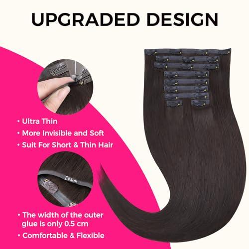 Lashey Lashey Seamless Clip in Hair Extensions Human Hair 130g 9pcs #2 Dark Brown Straight 14 Inch Clip in Hair Extensions for Women Hair Extensions with PU Soft Invisi Edge