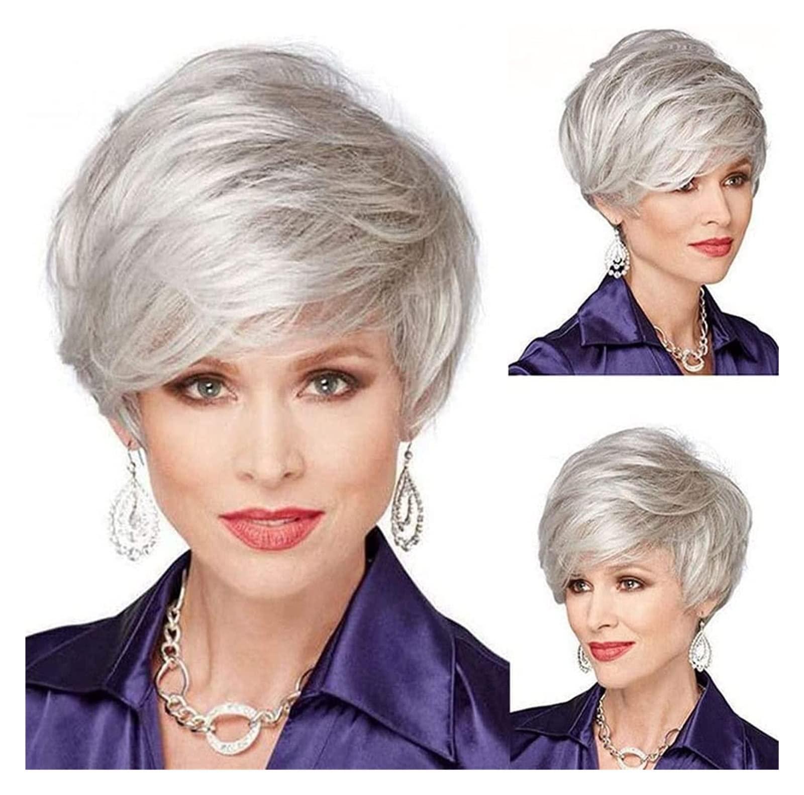 Habrur Wigs Wig Silver Grey Hair Wig Natural Short Human Hair Wigs for Women Short Wig for Daily Use Wigs