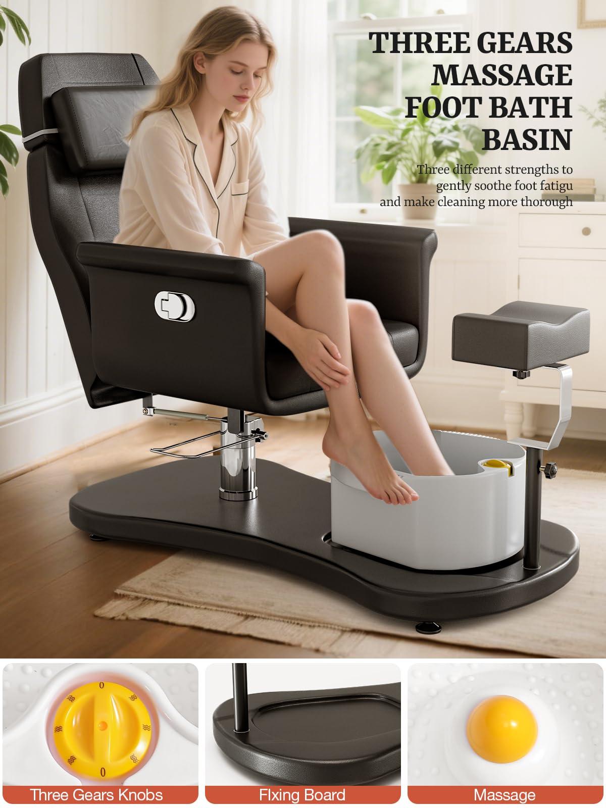 OKAKOPA OKAKOPA Pedicure Chair No Plumbing, Portable Pedicure Station for Nail Tech, 360 Swivel Reclining Salon Pedicure Chairs w/Stool, Massage Basin, Footrest for Foot Spa, Black