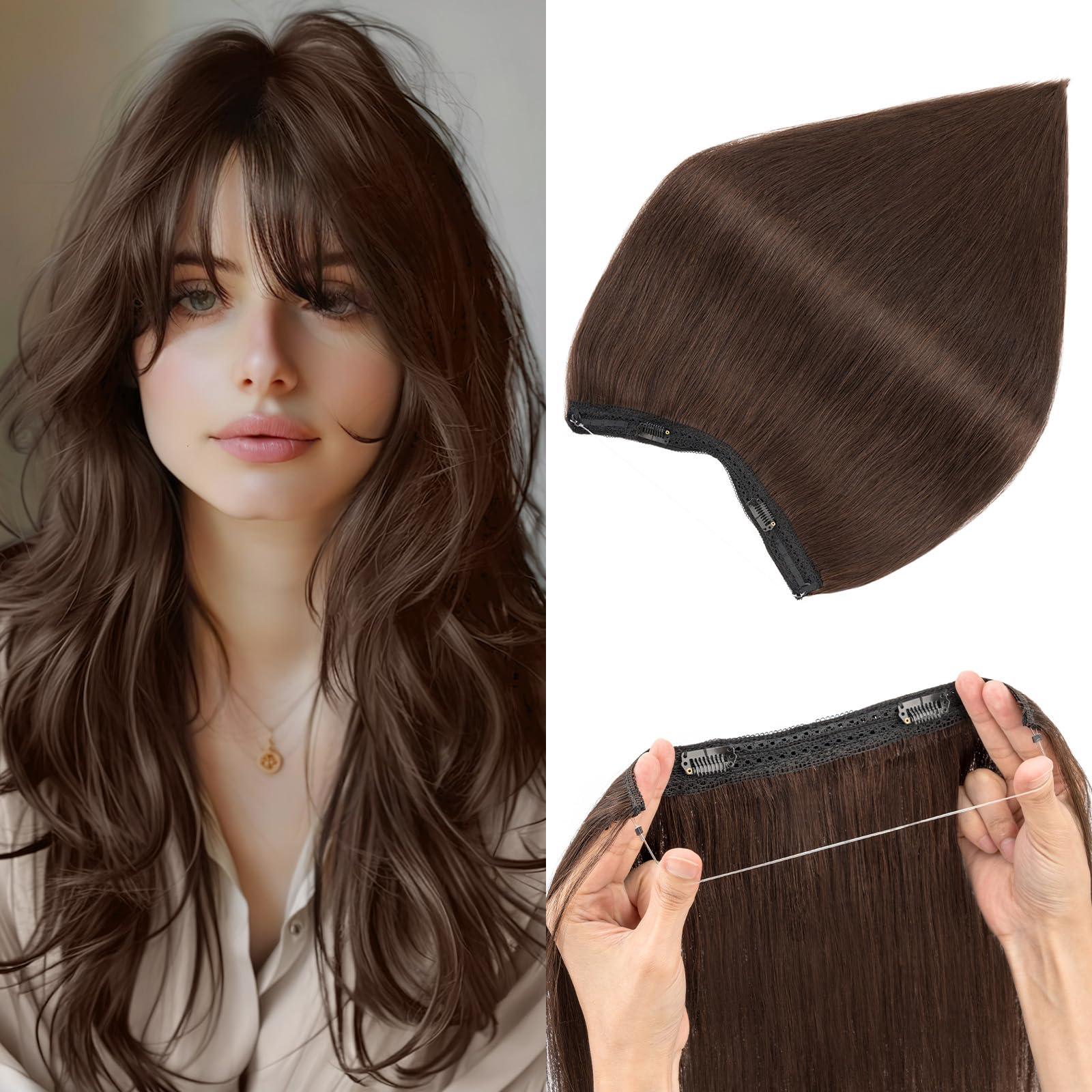 S-noilite Halo Hair Extensions Real Human Hair,S-noilite Halo Hair Extensions,Halo Hair Extension for Women,100% Human Hair Halo Extensions,Halo Hair 65g/18inch 02 Dark Brown