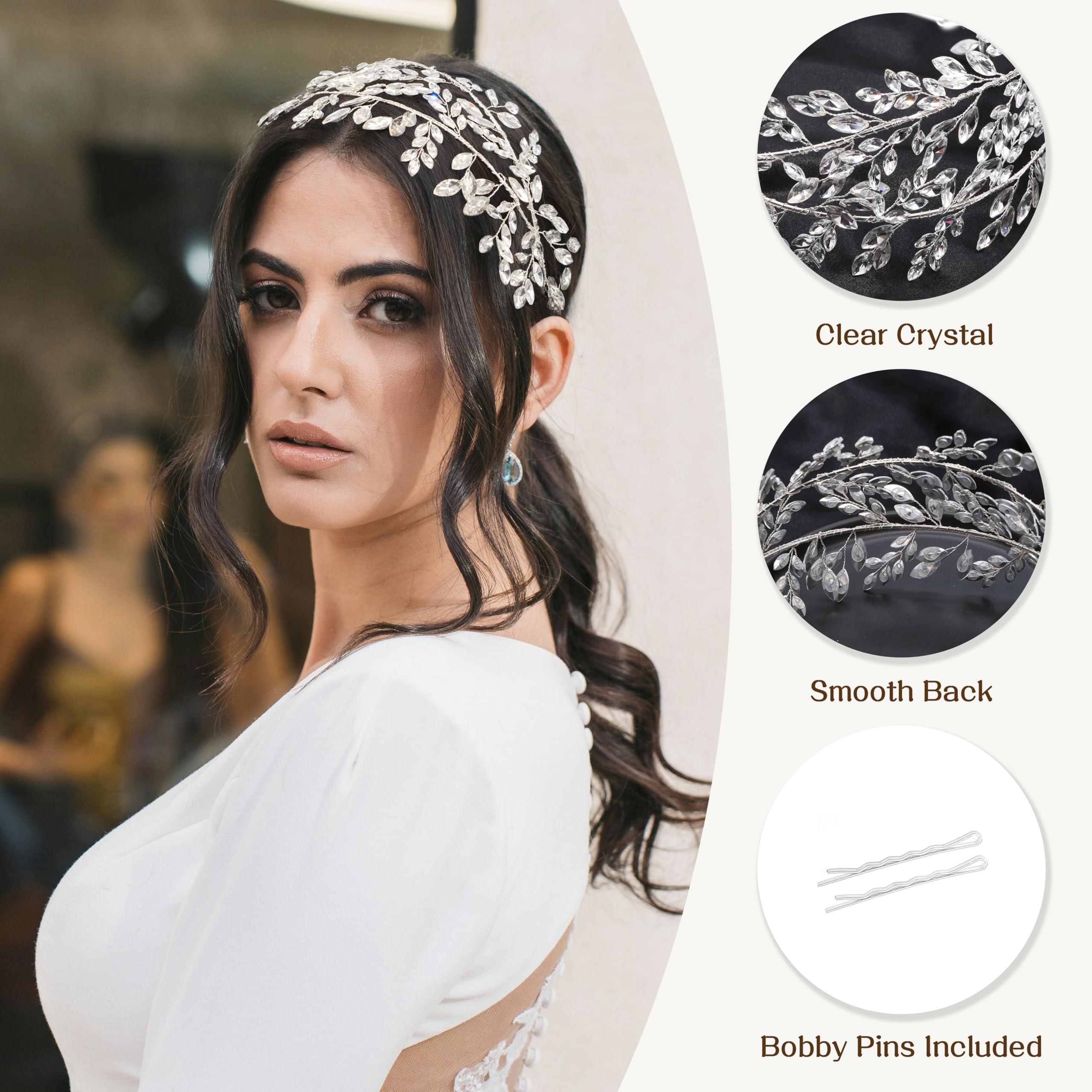 Oriamour Oriamour Crystal Bridal Headbands Silver Leaf Tiara Headband for Women Wedding Headpices for Women Hair Accessories