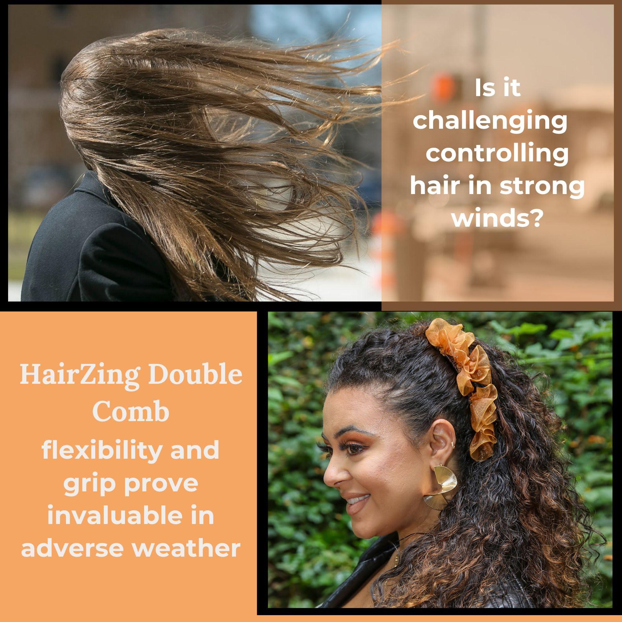 HairZing Stretch Banana Clip for Fine Thin, Thick Curly Hair Women, Elastic Double Combs Make Great Hair Accessories for Kinky, Curly Ponytail, Mohawk, Bun (Medium, Golden)