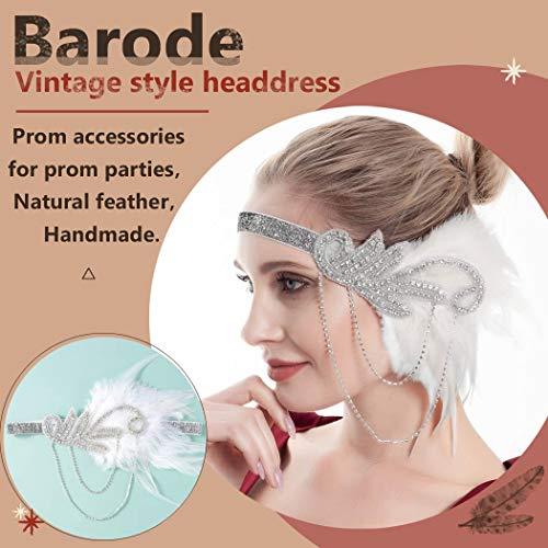Barode Barode 1920s Flapper Feather Headband Roaring 20s Gatsby Headpiece Prom Festival Vintage Hair Accessories for Women and Girls (White)
