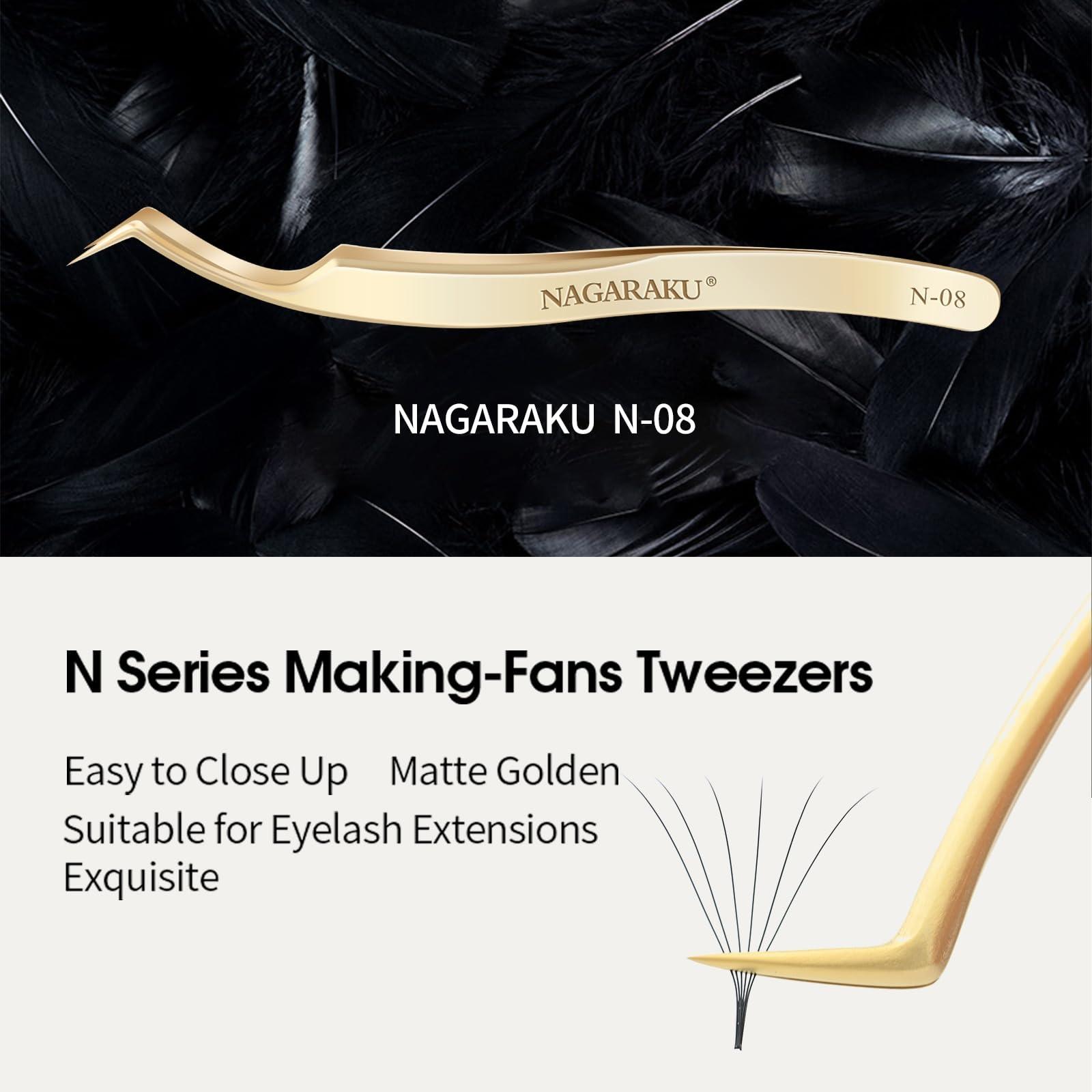 NAGARAKU NAGARAKU Eyelash Extensions Tweezers for make Fans Curved Individual Mega Volume Lashes Precision Stainless Steel Professional (N-08)
