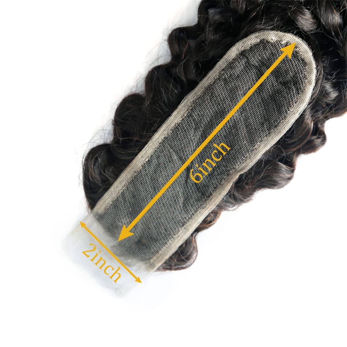 rewcoin Brazilian Curly 2x6 Lace Closure 100% Unprocessed Human Virgin Hair Deep Curly Closure Pre-Plucked Hairline Kinky Curly Closure With Baby Hair (14inch, 2x6 curly closure)