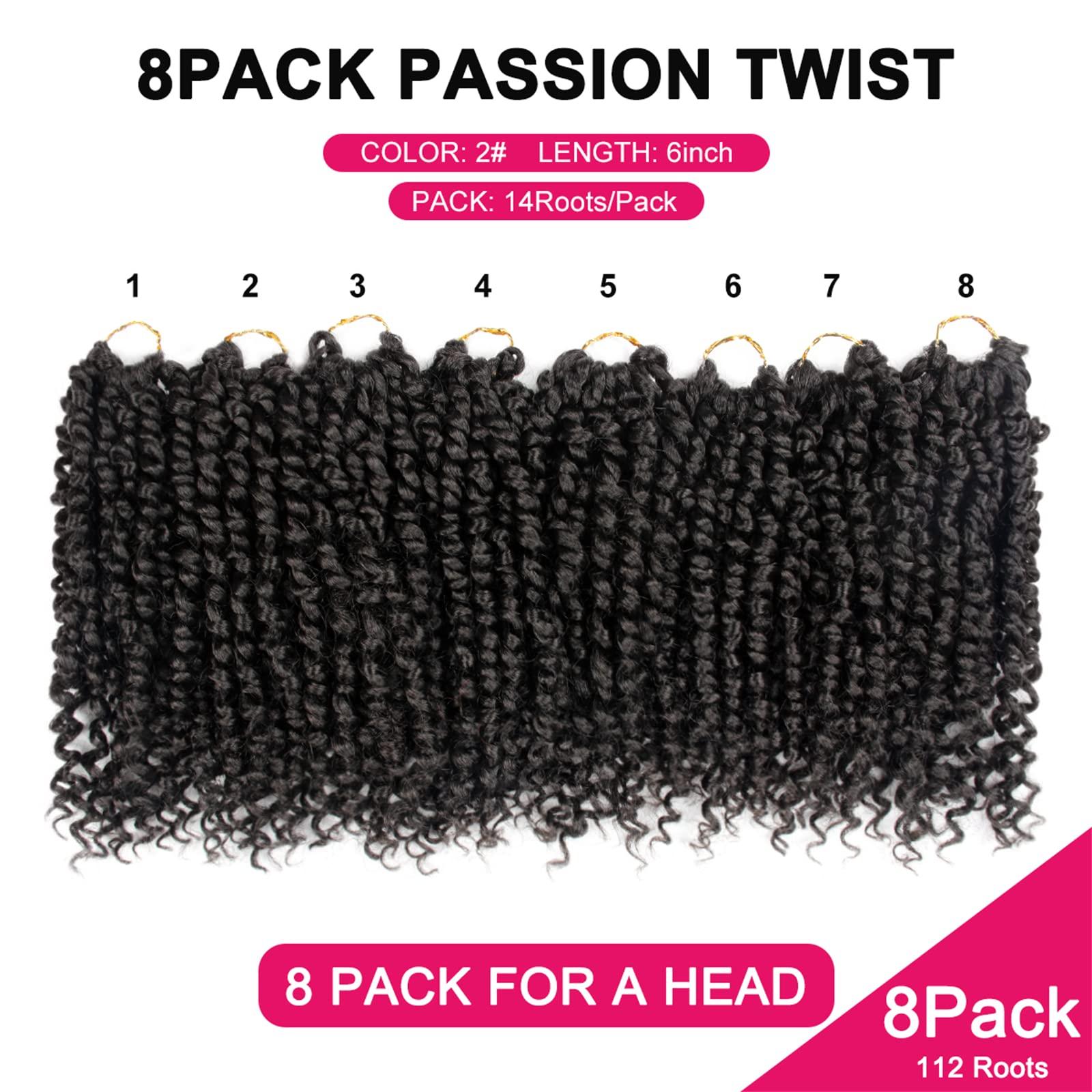 NAYOO Passion Twist Hair For Kids - 8 Packs 6 Inch Passion Twist Crochet Hair For Black Women, Crochet Pretwisted Curly Hair Passion Twists Synthetic Braiding Hair Extensions(6 Inch 8 Packs, 2)