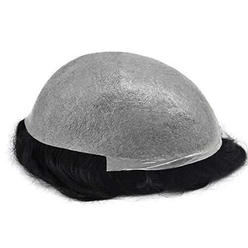 LHC Super Thin Skin Mens Toupee 0.03mm Ultra Thin Skin Hair System For Men Human Hair Black Brown Blonde Gray (8''x10''110% Light Medium Density, 350# Dark Brown With 50% Gray)