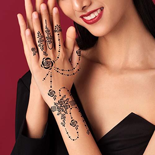 XMASIR Xmasir 12 Large Sheets Henna Tattoo Stencil Kit for Hand Forearm Body Paint, Indian Arabian Temporary Tattoo Templates for Women Girls (S8)