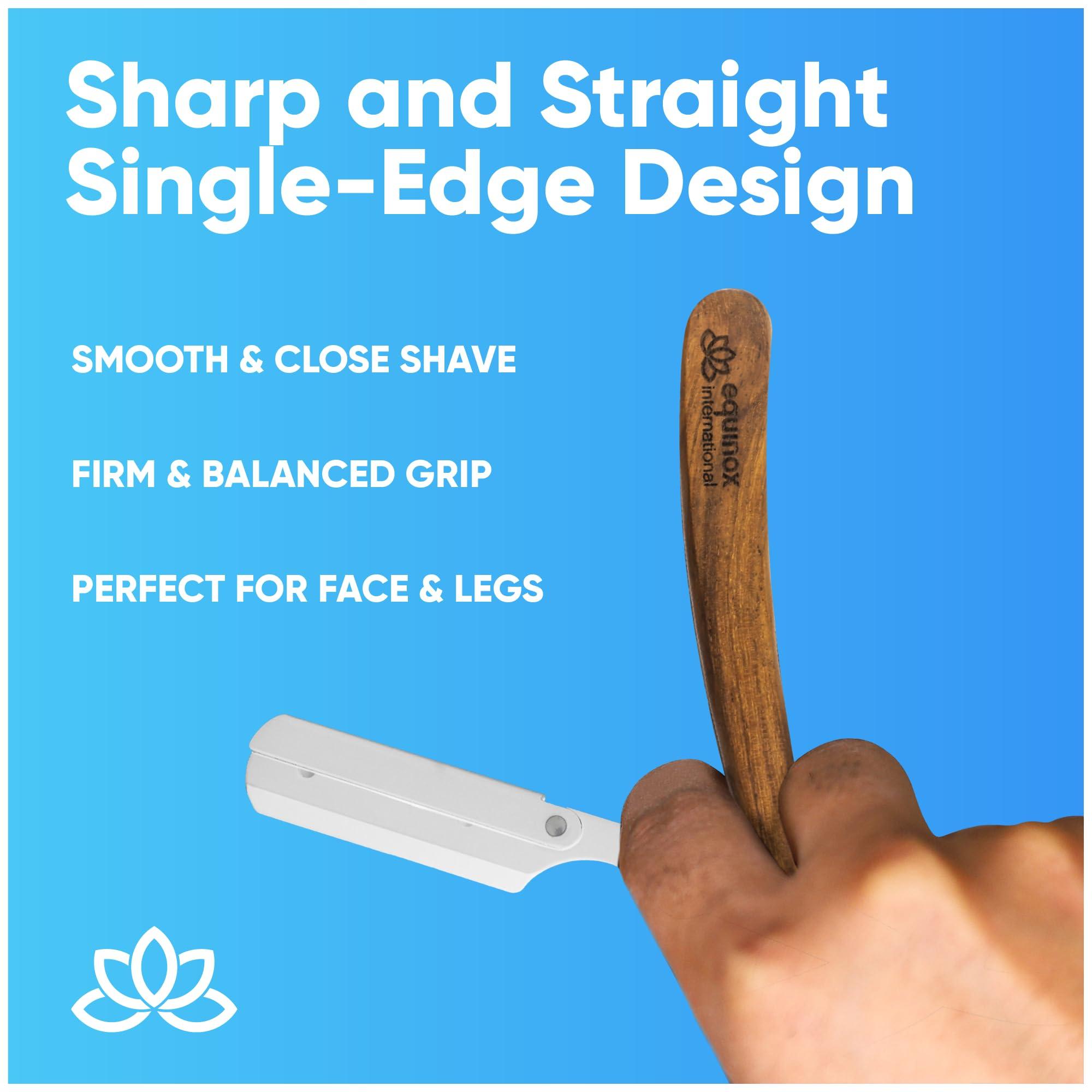 Equinox International Equinox Fancy Straight Edge Razor - Manual Shaver for Men - Includes 100 Disposable Derby Blades - Wooden Handle - Barber Kit - Straight Razors for Men - Navajas para barbero - retro straight razor