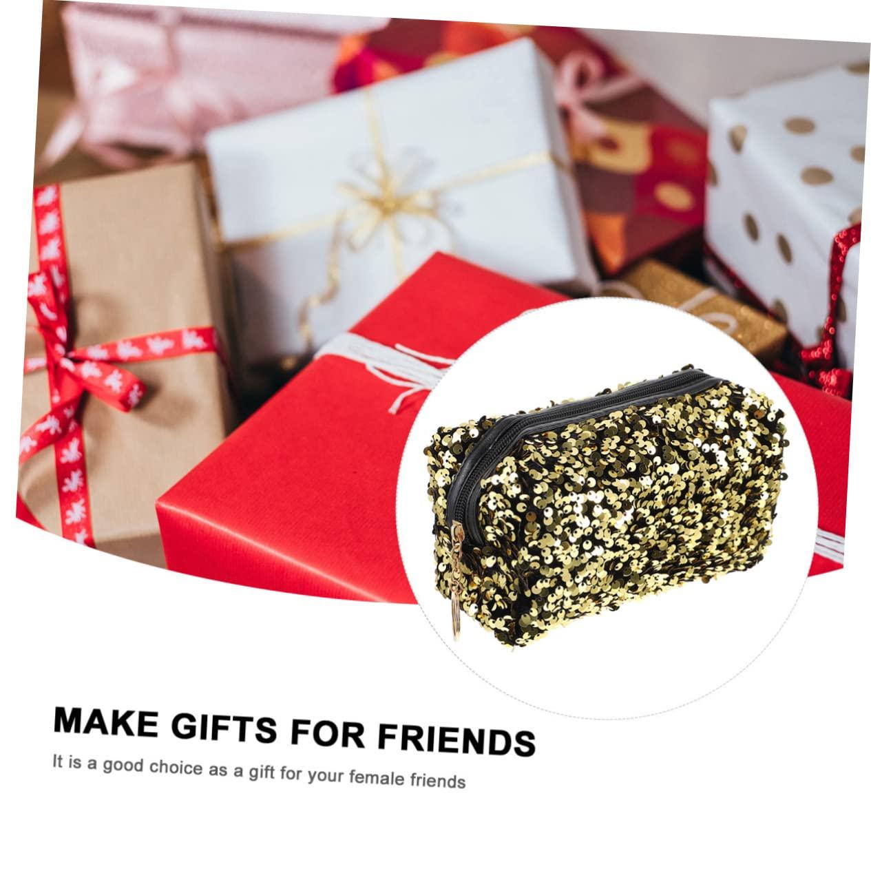 PLAFOPE PLAFOPE 1Pc Sequin Cosmetic Bag for Women Portable Travel Toiletry Makeup Organizer Capacity Square Storage Pouch Random Zipper Style