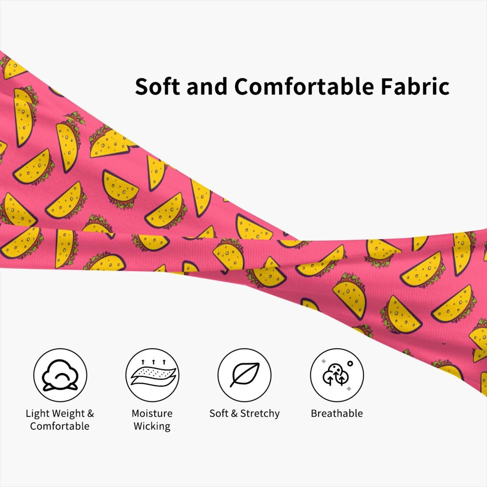 YIPOCH Pink Background Tacos Headbands for Women Non Slip face wash Makeup Headband Sports Running Headband Stretchy Sweat Band Fashion Wide Headbands for Women Head Bands Mens Sweatband