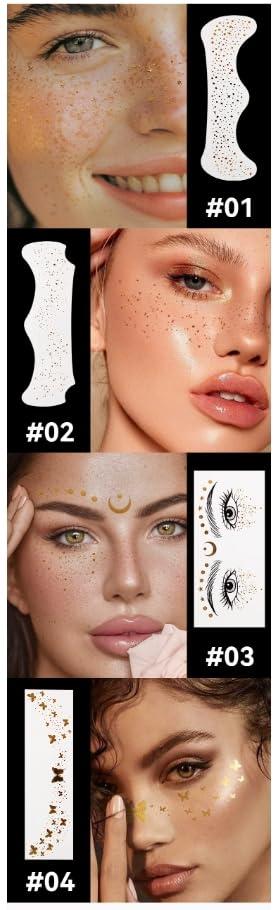 NinthAvenue Basics 4Pcs - Face Tattoo Stickers Metal Temporary Tattoo Waterproof Face Gemstone Ladies Girls Masquerade Party Glitter Design Gold Tattoo Gift for Women Girls Birthday Holiday Party Supplies