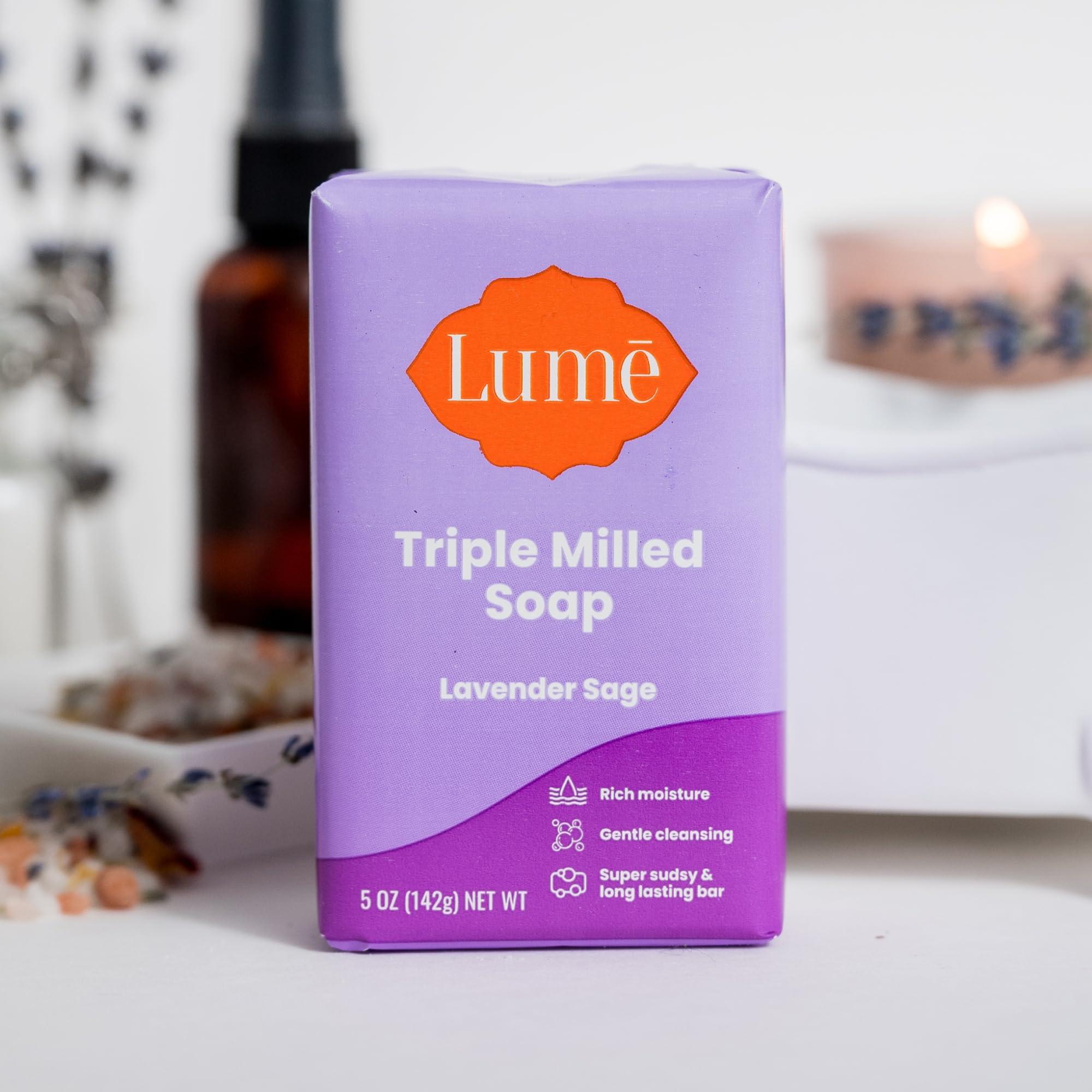 Lume Lume Triple Milled Soap - Rich Moisture & Gentle Cleansing - Paraben Free, Phthalate Free, Skin Safe - 5 ounce (Lavender Sage)