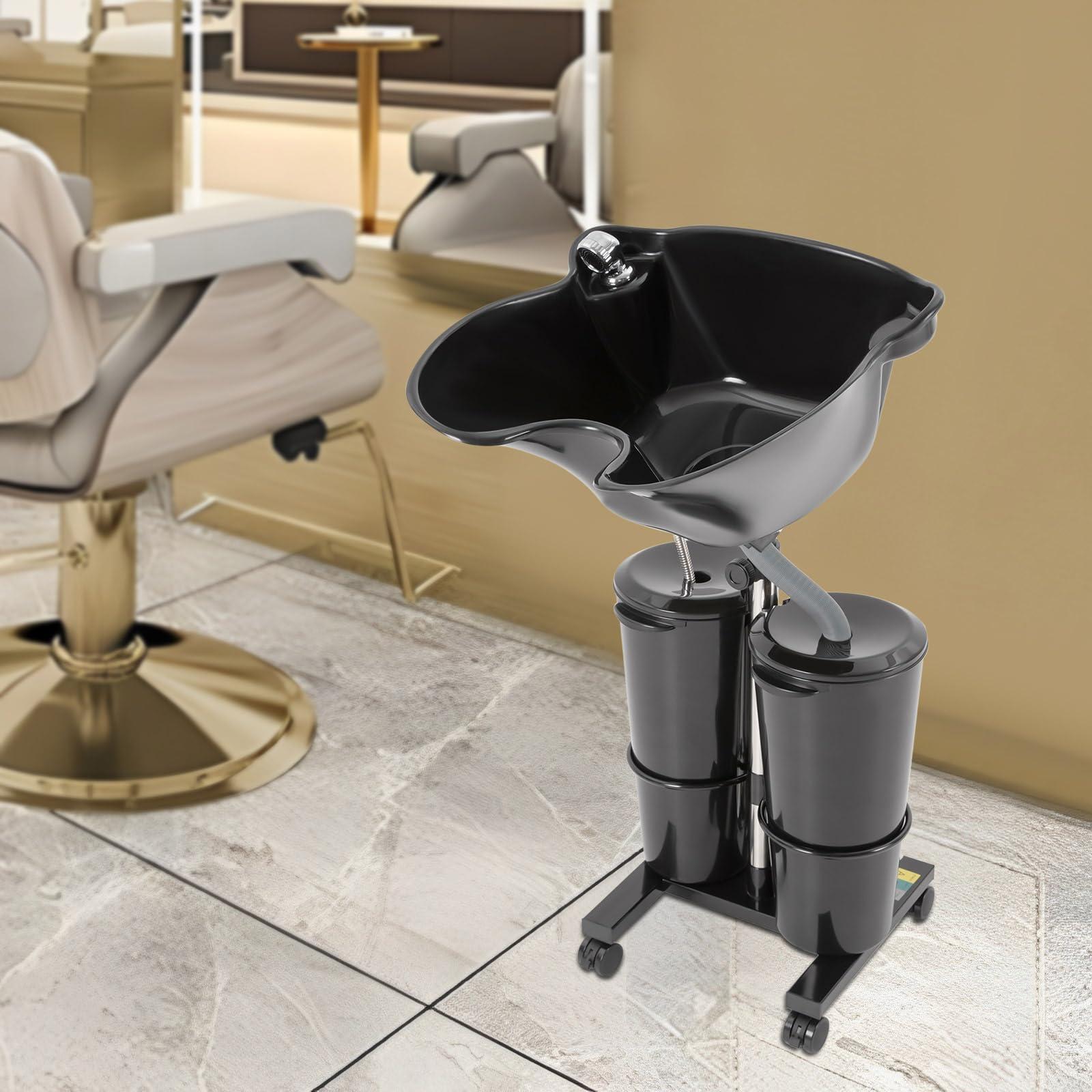 DHBREK Hair Washing Sink with Electric Pump Shampoo Basin with 2 Bucket & Drain Hoses Salon Sink for Washing Hair Adjustable Height and Angle Portable Shampoo Bowl for Home Salon Barber Use