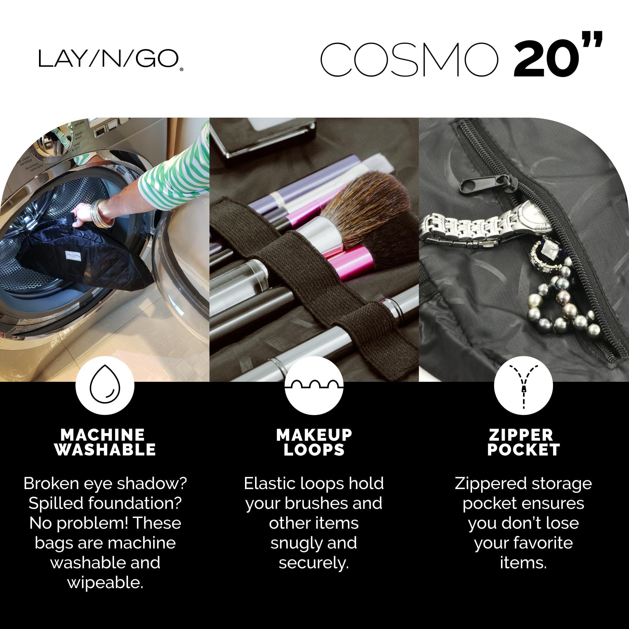 Lay-n-Go Lay-n-Go Cosmo Drawstring Cosmetic & Makeup Bag Organizer - Portable Drawstring Makeup Bag w/Zipper Pocket, Makeup Loops & More - Durable, Machine Washable Makeup Bag for Travel (20, Dogs)