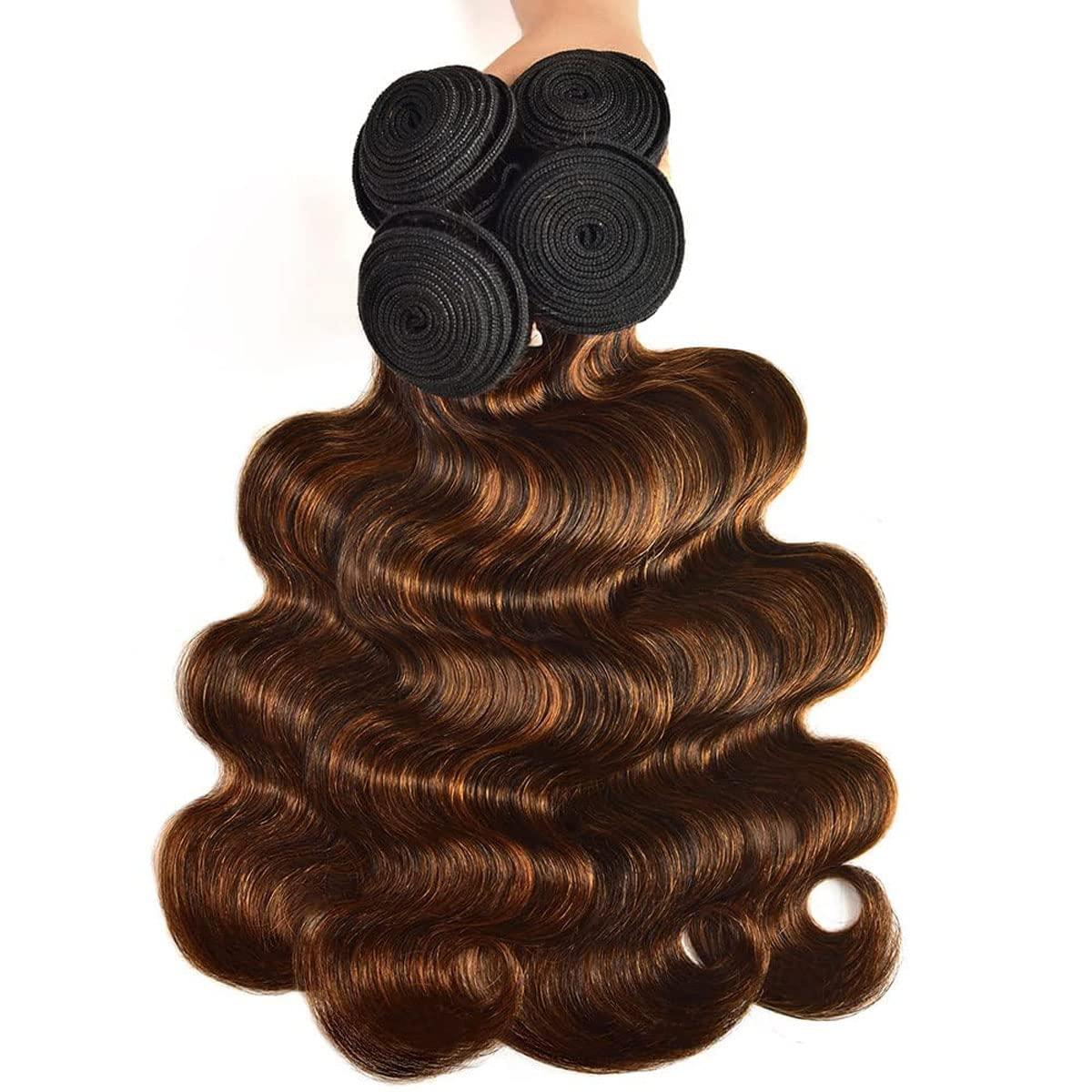 GzorOuzr P4/30 Body Highlight Bundle Wave Human Hair 1 Bundles Brazilian Remy Hair Weaves For Women Brown Bundle Hair Bundles 20 Inch