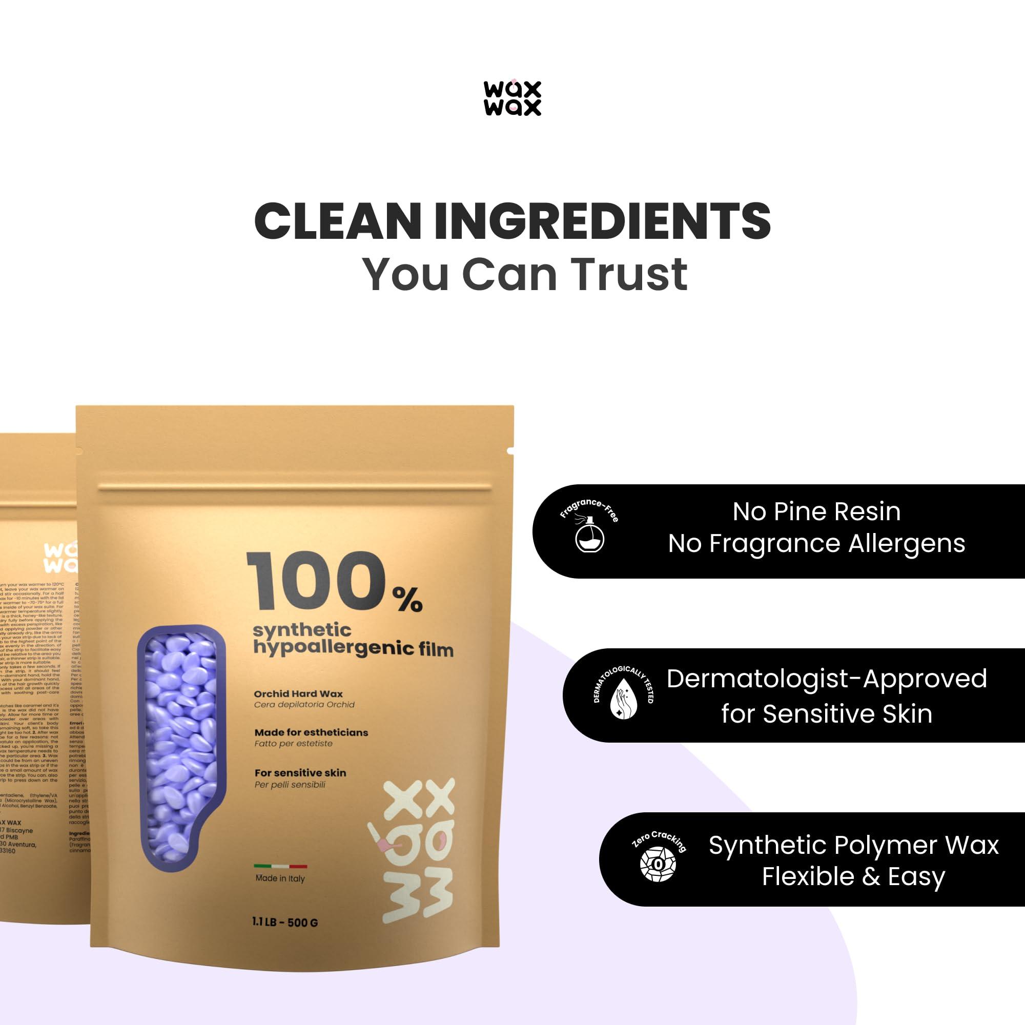 Wax Wax Wax Wax - Hard Wax Beads (1.1lb/500g) - Hypoallergenic & Natural Polymer - Pain-Free, Low Temperature, No Strips Required, Hair Growth Prevention & Easy to Remove. (Orchid - Hypoallergenic)