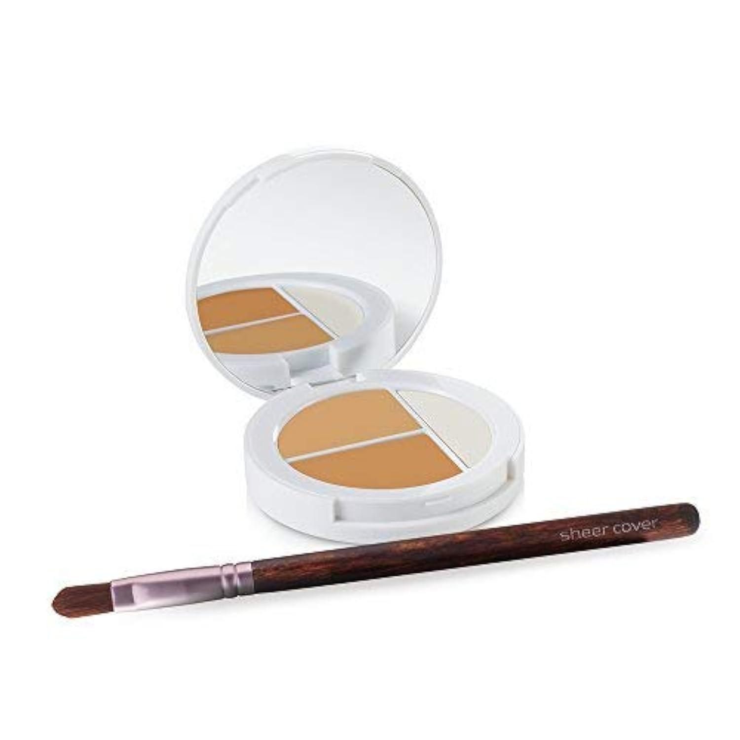 Sheer Cover Sheer Cover Studio Conceal and Brighten Highlight Trio Two-Toned Concealers Shimmering Highlighter Medium/Tan Shade With FREE Concealer Brush 3 Grams