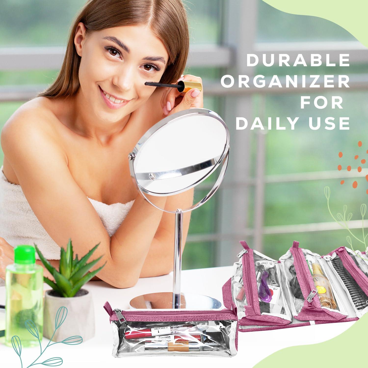 Ceshain 4-in-1 Hanging Toiletry bag - Roll-Up Makeup Bag - 4 Detachable PVC Zip Pouches 600D Oxford Fabric, Versatile Travel Toiletry Organizer Bag - Makeup, Cosmetics, First Aid, Medicine Personal Care,