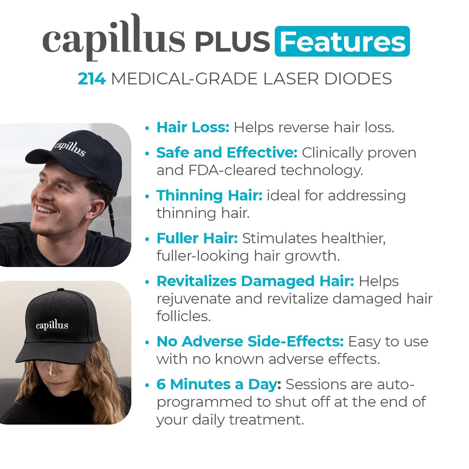 Capillus Capillus Plus S1 Mobile Laser Therapy Cap for Hair Regrowth, with 214 Red Light Lasers for Laser Hair Growth, Red Light Hair Growth Hat