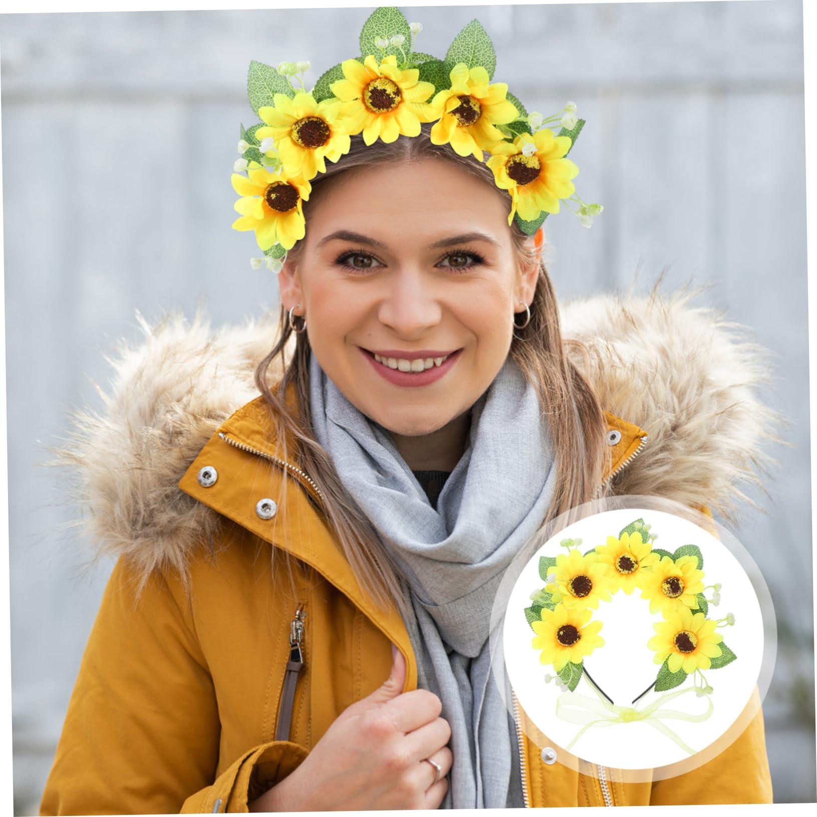 HAKIDZEL HAKIDZEL Garland Headband Boho Decor Flower Headbands 70s Headband Sunflower Hair Accessories Flower Head Bands for Women Flower Headband for Women Bohemian Headband Crown Fabric Miss Daisy