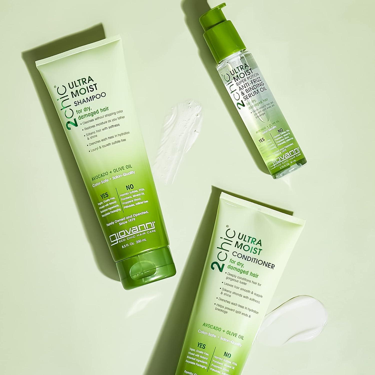 GIOVANNI GIOVANNI 2chic Ultra-Moist Shampoo - Avocado & Olive Oil, Creamy Hydration Formula, Enriched with Aloe Vera, Shea Butter, Botanical Extracts, No Parabens, Color Safe - 8.5 fl oz