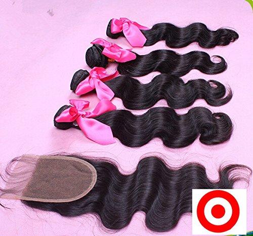 DaJun DaJun Hair 7A Middle Part Lace Closure with 3 Bundles Peruvian Virgin Remy Human Hair Body Wave Natural Color (trademark:DaJun)12"closure+22"24"24"weft