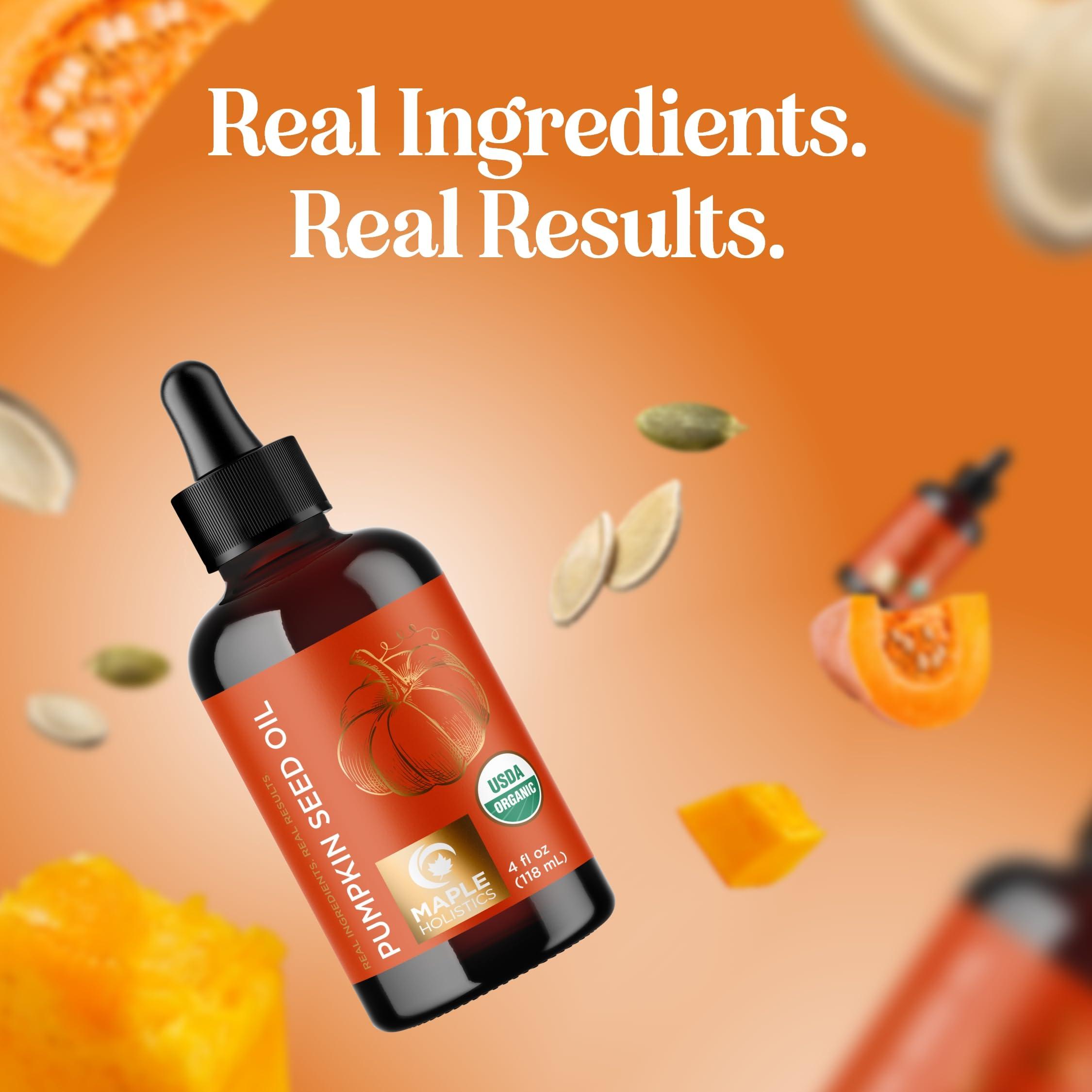 Maple Holistics USDA Organic Pumpkin Seed Oil - 100% Pure Pumpkin Seed Oil for Hair Growth Dry Skin and Anti Aging Face Oil - Organic Hair Oil for Dry Damaged Hair and Growth - Virgin Cold Pressed & Unrefined (4oz)