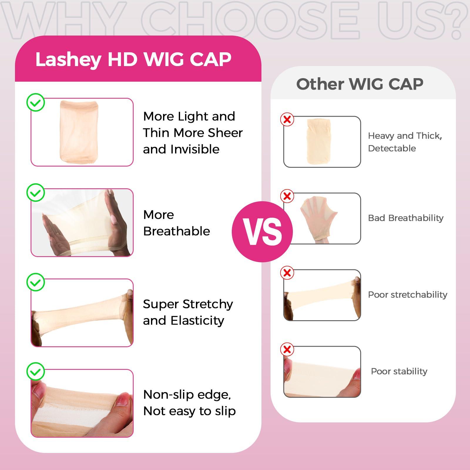 Lashey Lashey HD Wig Cap 12 Pieces Nude Color Skin-friendly wig Caps Invisible and Breathable Wig Grip Cap for Women Sheer Stretchy Wig Caps