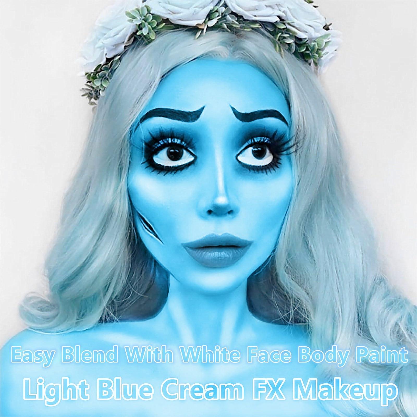Go Ho Go Ho Light Blue Face Body Paint Washable(2.37 oz,70 ml),Water Based Cream Pale Blue Face Paint,Blue Body Paint for Halloween Costumes Festivals Cosplay SFX Corpse Bride Sally Makeup