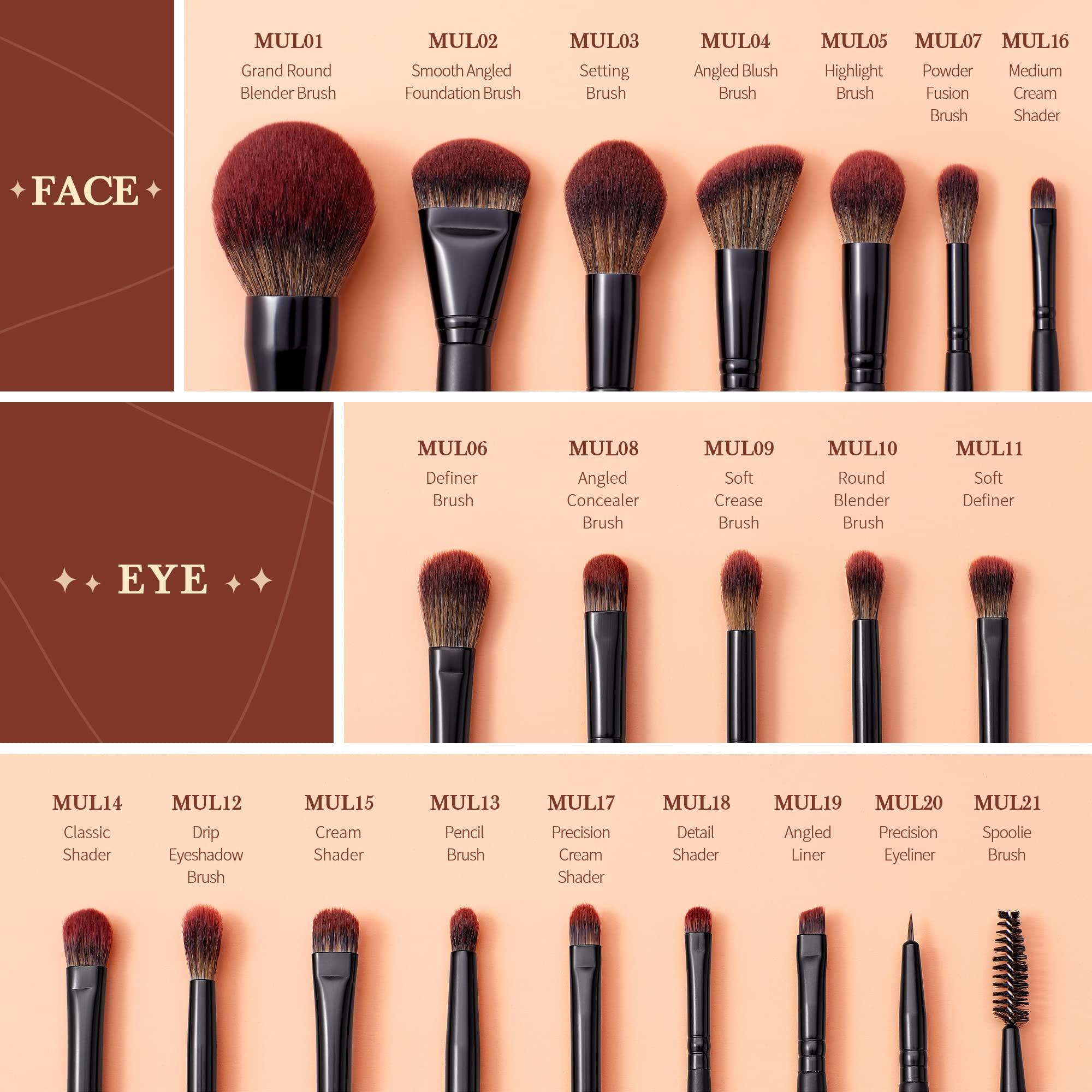Jessup Jessup Makeup Brushes Set Premium Synthetic Powder Foundation Highlight Concealer Eyeshadow Blending Eyebrow Liner Spoolie Brush Set Black 21pcs T271