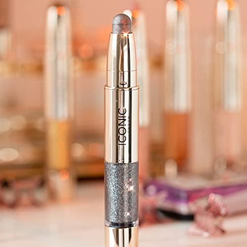 ICONIC LONDON ICONIC LONDON Glaze Crayon | Dual Ended Eyeshadow Stick for Sparkling, Wet-Look Glazed Effect, Cruelty Free, Vegan Makeup, Onyx (Gunmetal) 0.92 oz