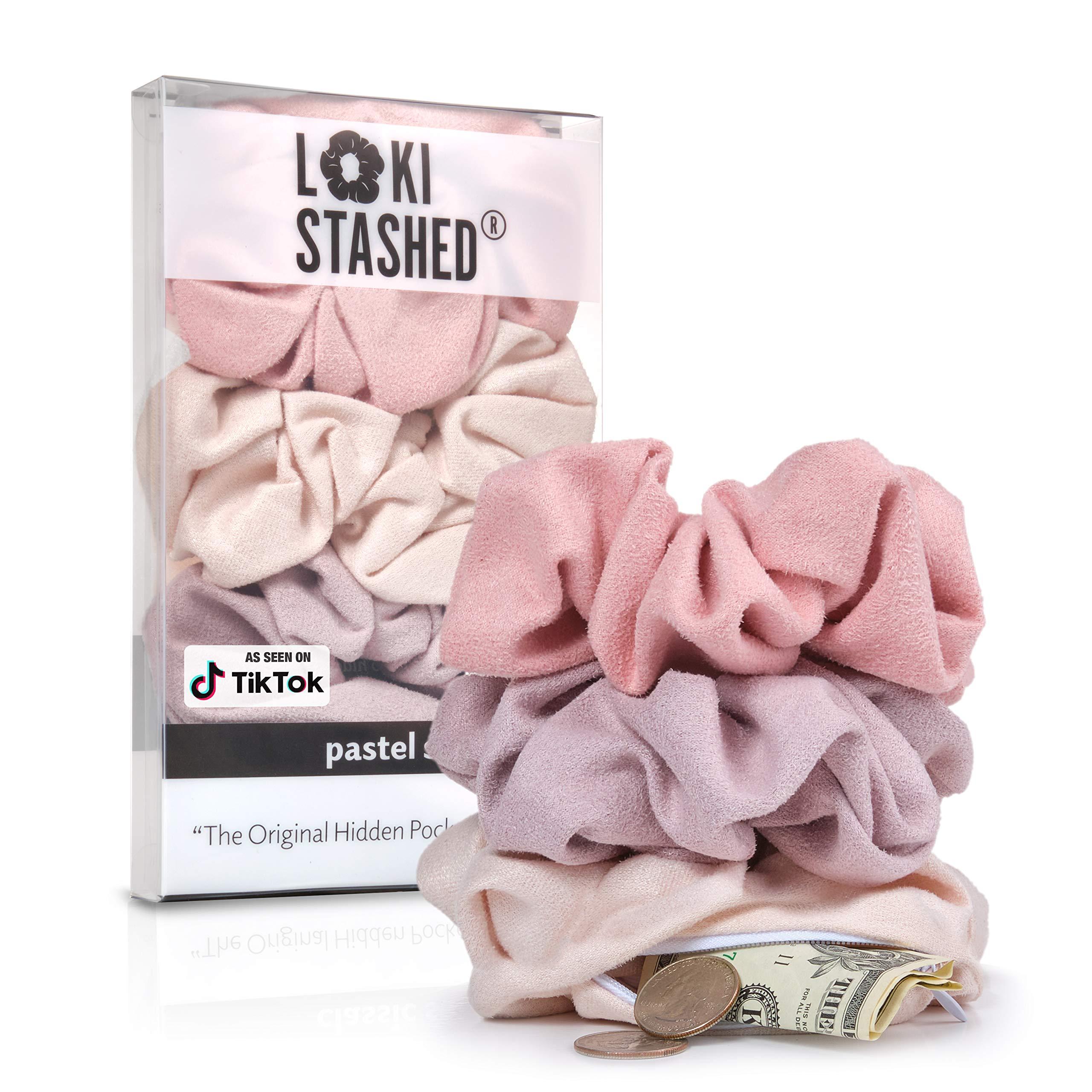 LOKISTASHED LokiStashed 3-PACK Suede Hair Tie Scrunchies for VSCO Girls & Women, THE ORIGINAL HIDDEN POCKET SCRUNCHIE with Zipper Pocket Storage, Accessories, Small Items, Keys, Money (Pastel)