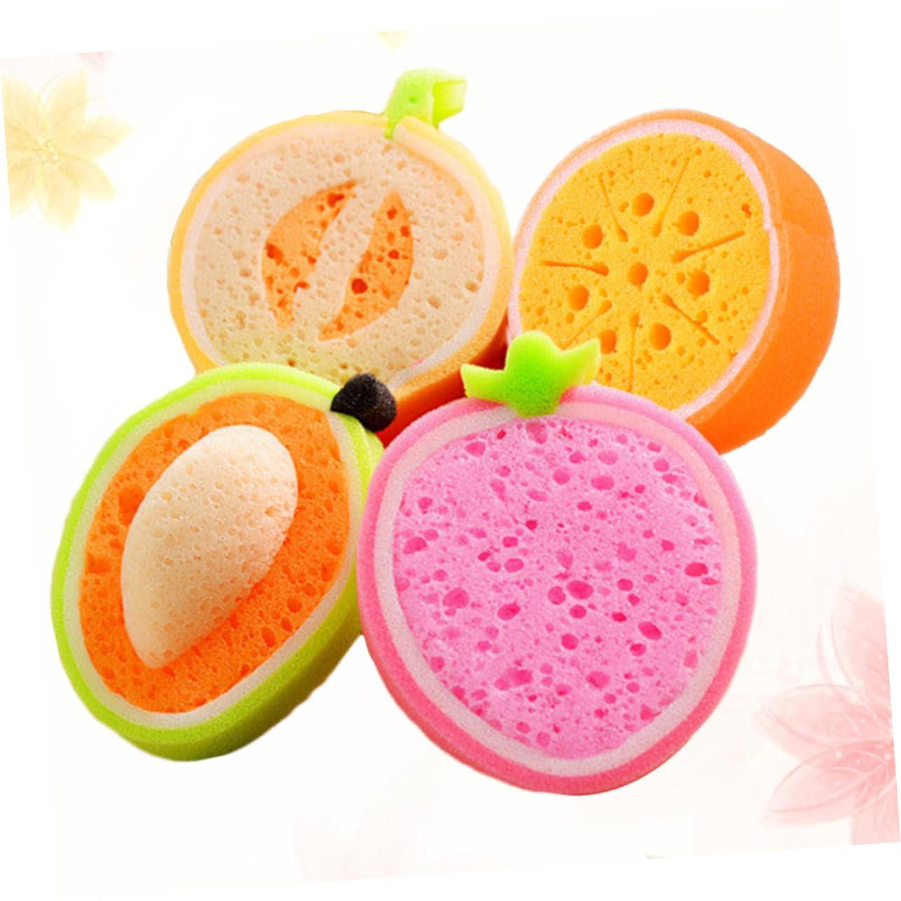 Healeved Healeved Fruits Bath Sponges Set 4 Pieces Baby Sponge Bath Gentle Scrub for Toddlers Random Style