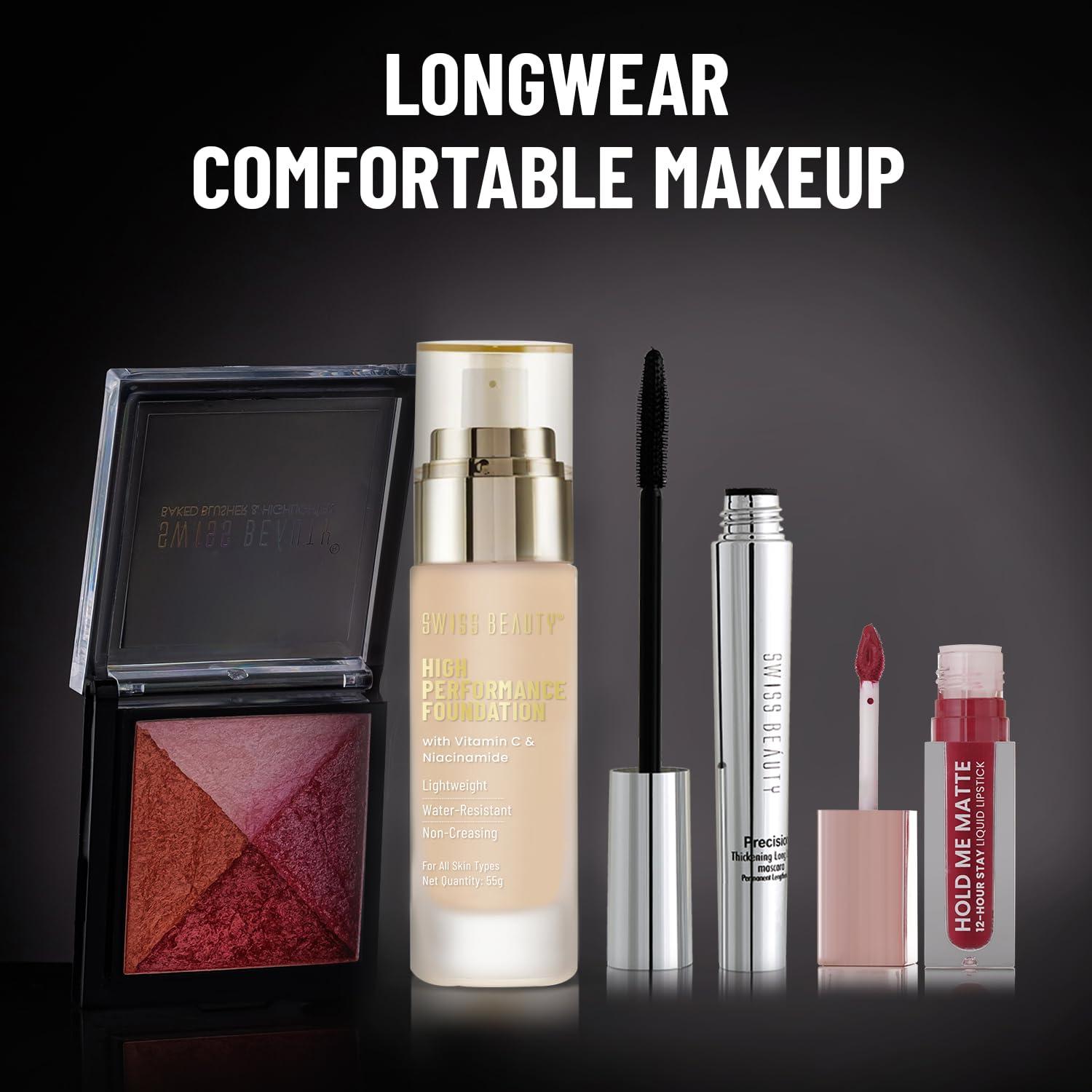 SWISS BEAUTY SWISS BEAUTY High Performance Foundation | Water-Resistant | Medium To Buildable Coverage Liquid Dewy Finish | Lightweight | Easy To Blend | With Vitamin C & Niacinamide | Rose Blush, 55G