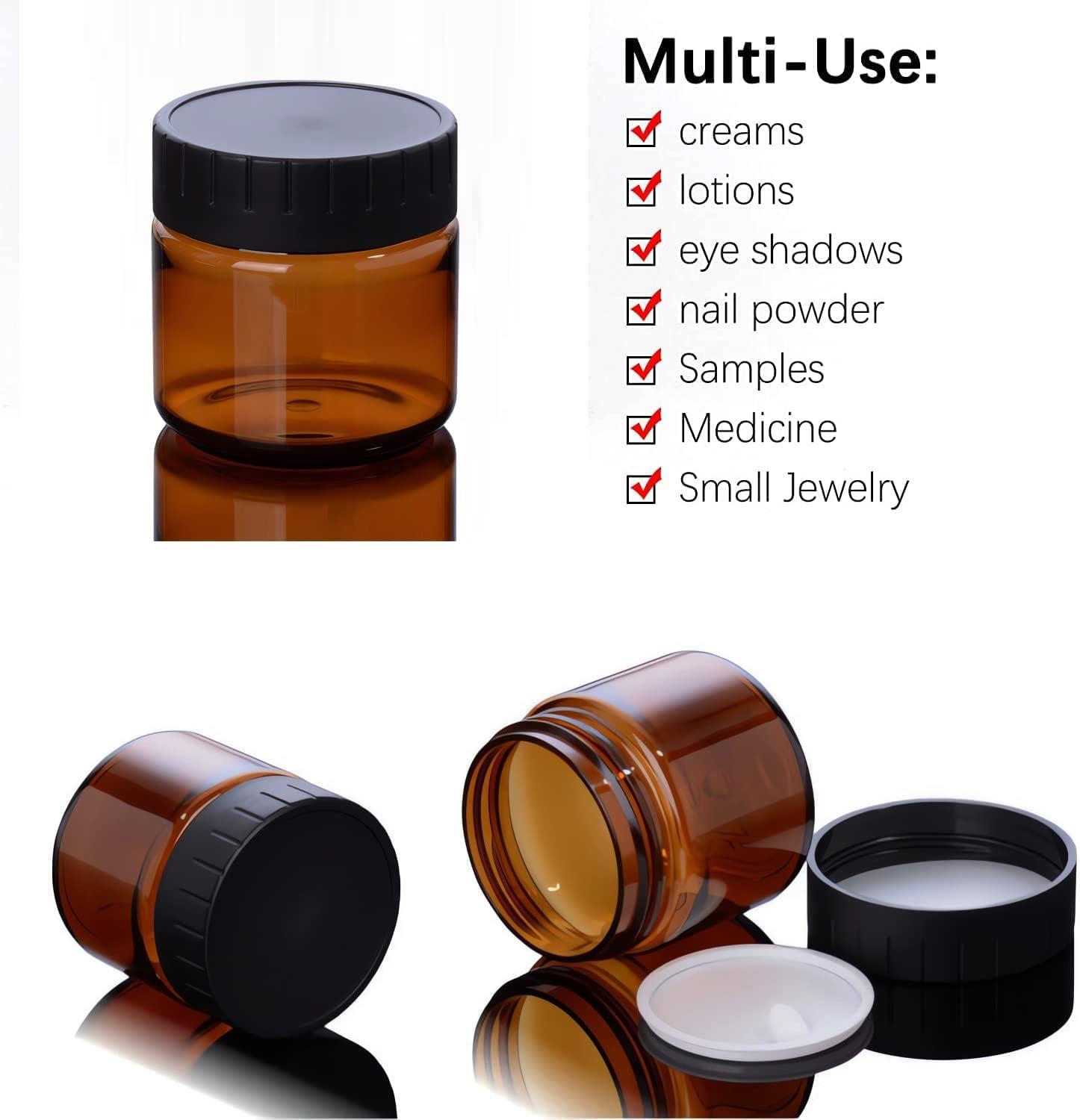 EFARMA Travel Cosmetic Containers,Travel Bottles Pots,Pack of 12, 100ml Empty Brown Plastic Cosmetic Jar Pots with Inner Liners and Black Lids Potty Make-up Container Set (Color : Black, Size : 120ml) (Colo