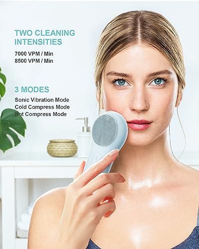 EZBASICS EZBASICS Facial Cleansing Brush face Scrubber Waterproof Face Scrub Brush for Men & Women Rechargeable Face Brushes for Facial Electric Silicone Face Scrubber Cleanser Brush 1 Pack+3 Modes Light Grey