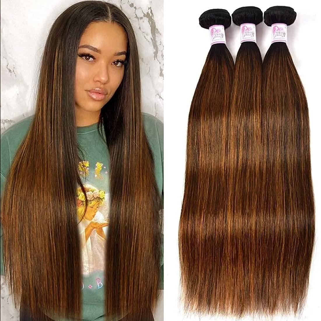 Beauty Forever Beauty Forever Malaysian Straight Hair 3bundles #FB30 Balayage Ombre Human Hair Weave, 10 12 14Inch Straight Bundles 3PCS Deals Virgin Hair Extensions