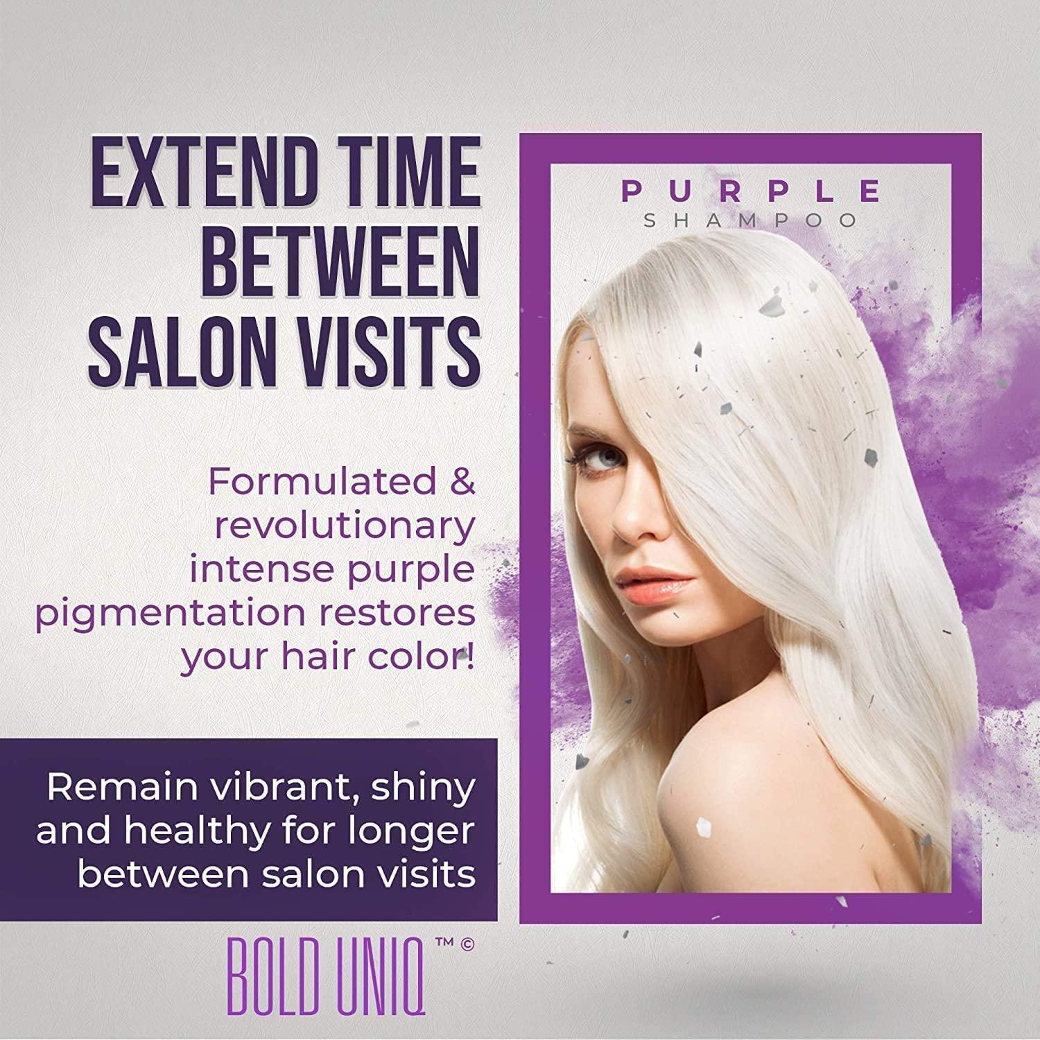 BOLD UNIQ BOLD UNIQ Heat Protectant Spray for Hair & Purple Shampoo Bundle. Thermal Protector up to 450ºF. Eliminates Brassy tones from Blonde, Platinum, Ash, Silver & Gray Hair. Sulfate-Free
