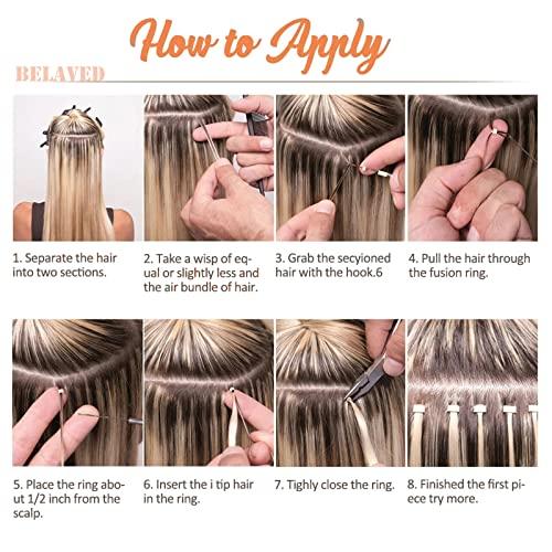 Belaved Belaved I Tip Hair Extensions Human Hair 26 inch Straight Stick I Tips Hair Extensions Platinum Invisible Glue Blonde #60 Keratin Pre Bonded Fusion Hair Extensions for Women 100 Strands/Pack 50G