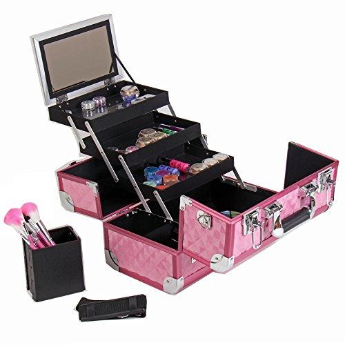 SHANY SHANY Premier Fantasy Professional Makeup Train Case Cosmetic Box Portable Makeup Case Organizer Jewelry storage with Locks, 3 Trays, Makeup Brush Holder and Cosmetics Mirror - Pink Diamond