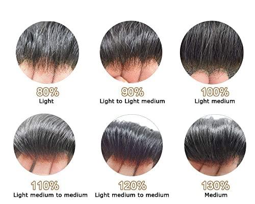 PUNRU HAIR PUNRU HAIR Human Hair System For Men Lace Front With Poly Mens Toupee Natural Hairline Mens Hair Replacement System Bleached Knots Hairpiece 8\"X10\" #320 Dark Brown with 20% gray-100% density