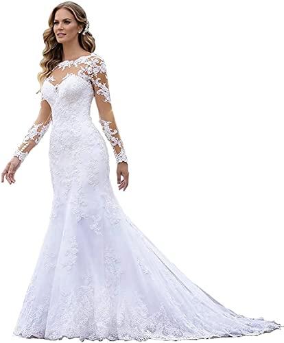 Chady Bridal Dresses for Bride 2021 Plus Size Mermaid Lace Long with Train V-Neck Wedding Gowns for Women White 22