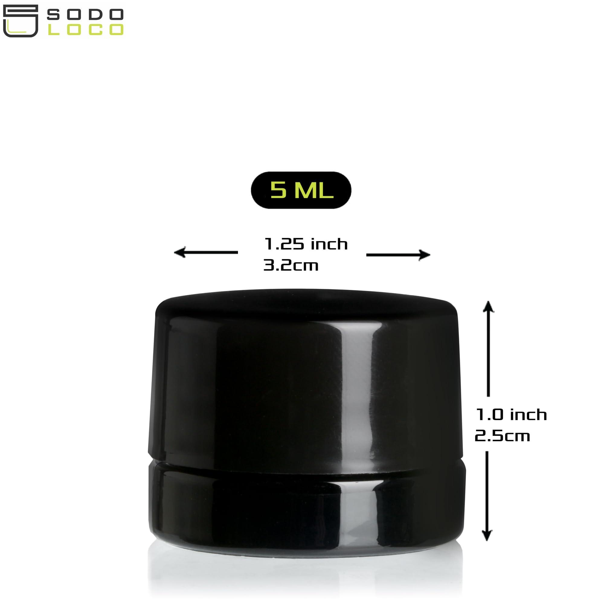 SODO LOCO (200 Pack) 5ml Thick Black Glass Jars with Black Child Resistant Lids - UV Resistant - Storage for Oil, Lip Balm, Wax, Cosmetics - Mini Child Proof Container
